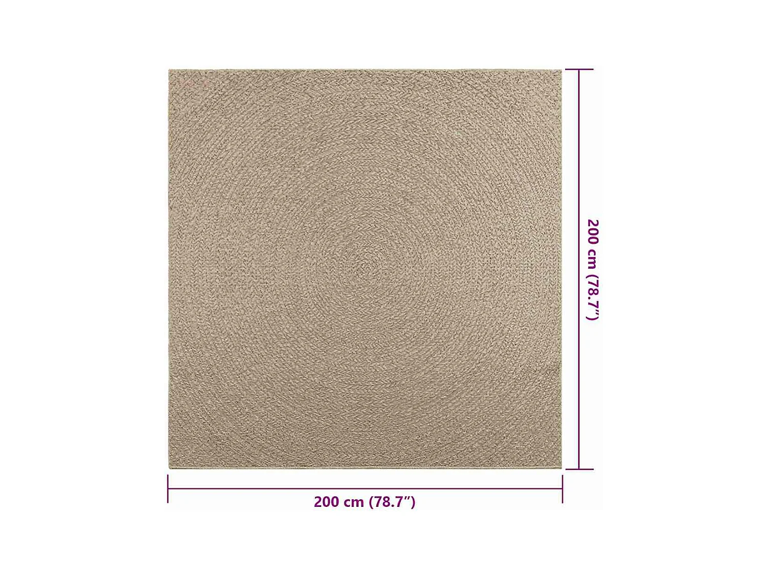 Tapis ZIZUR beige 200x200 cm aspect de jute intérieur extérieur