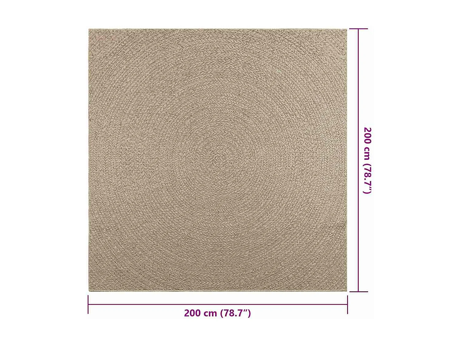 Tapis ZIZUR beige 200x200 cm aspect de jute intérieur extérieur