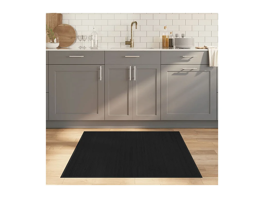 Tapis carré noir 100x100 cm bambou