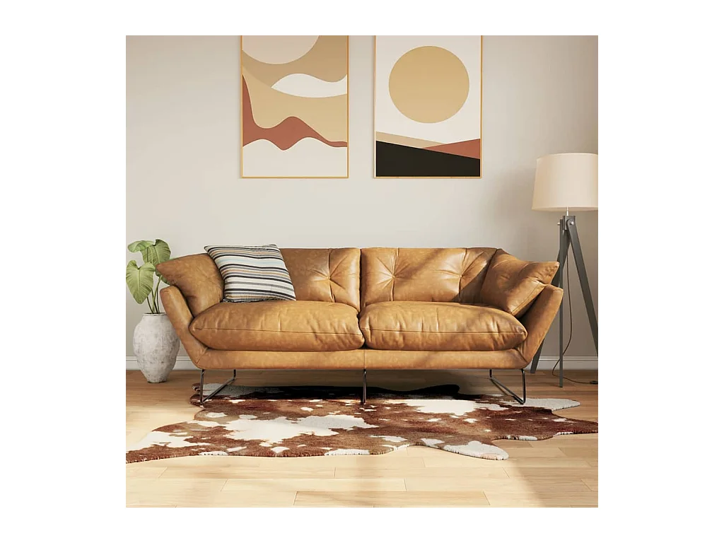 Tapis marron et blanc motif vache lavable antidérapant