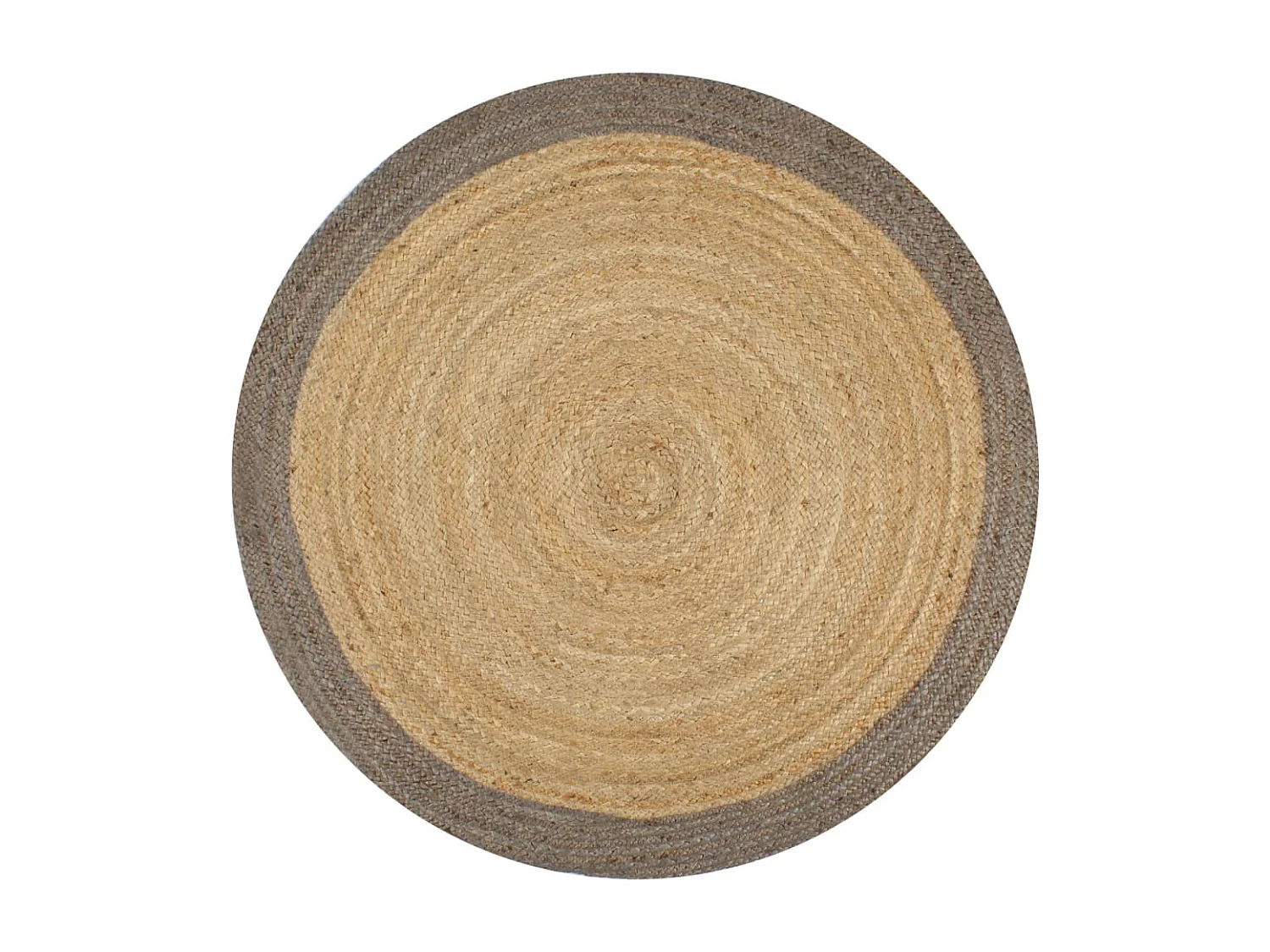 Handgefertigter Juteteppich mit grauem Rand, 150 cm