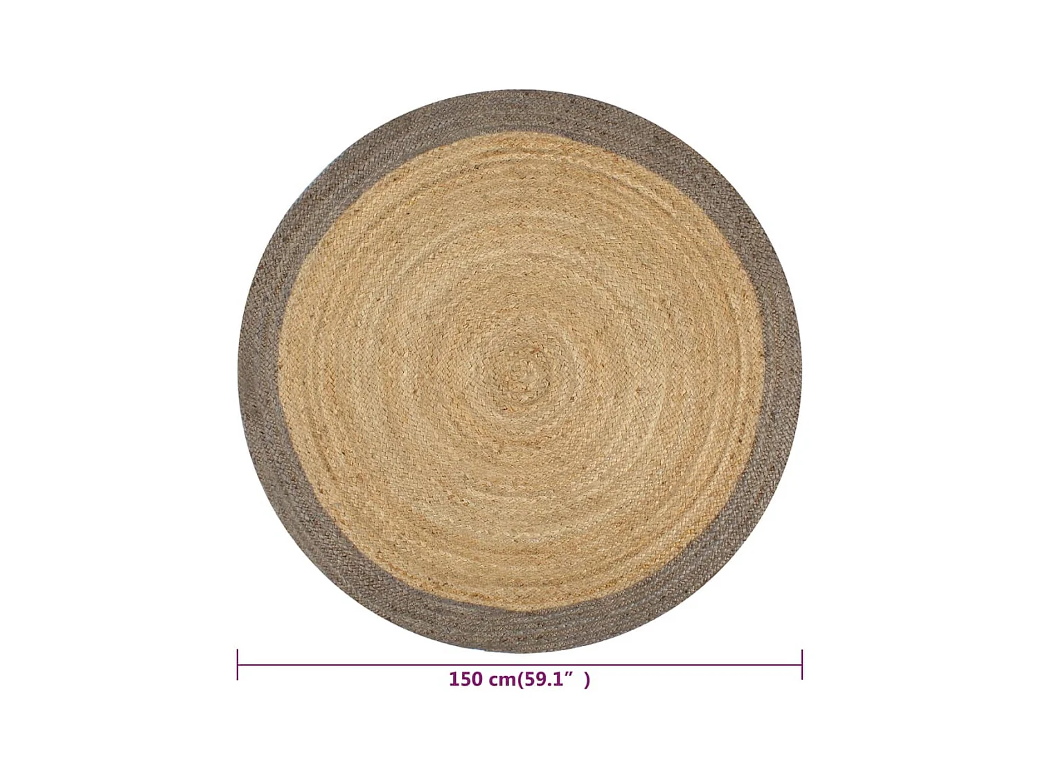Alfombra de yute hecha a mano con borde gris 150 cm