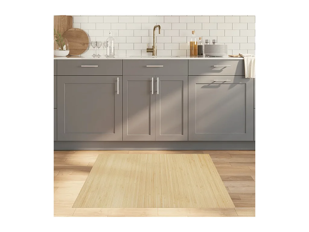 Tapis rectangulaire naturel clair 100x100 cm bambou