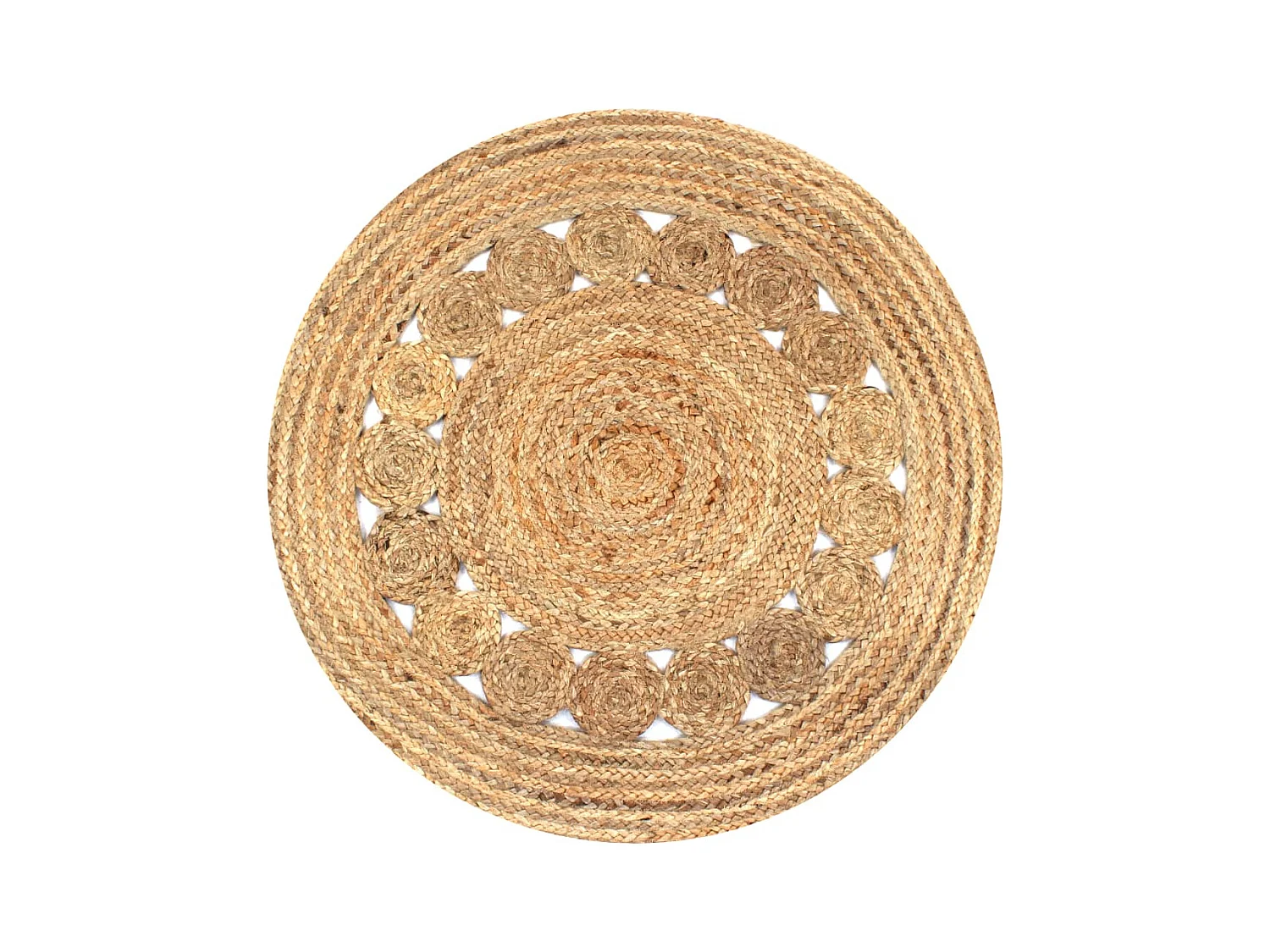 Jute vloerkleed, gevlochten design, rond 90 cm