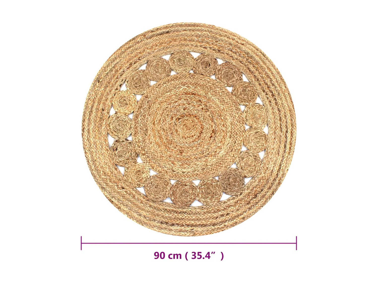 Jute vloerkleed, gevlochten design, rond 90 cm