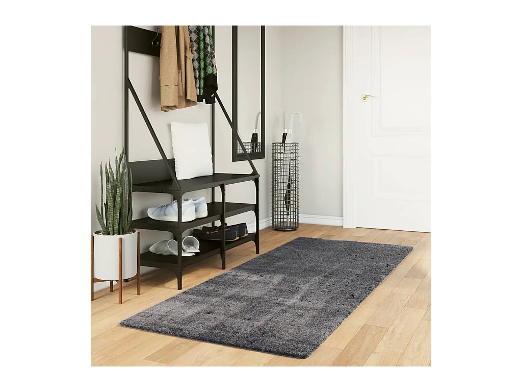 Tapis HUARTE à poils courts doux et lavable anthracite 80x200cm