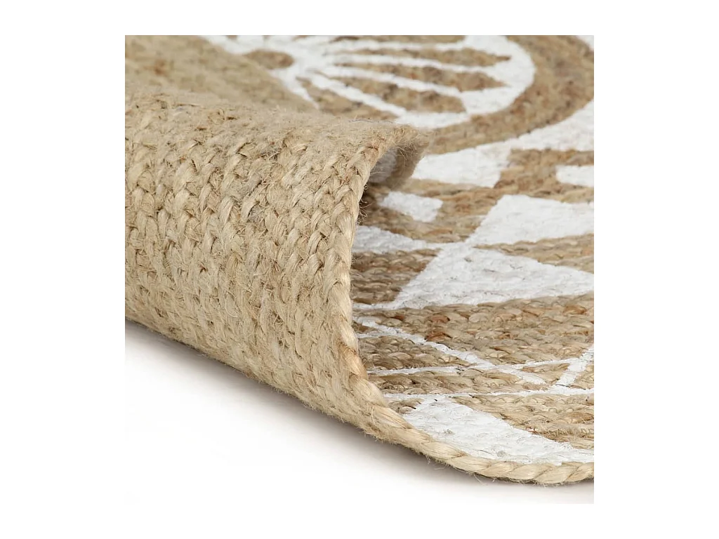 Tapis fait à la main Jute avec imprimé blanc 120 cm
