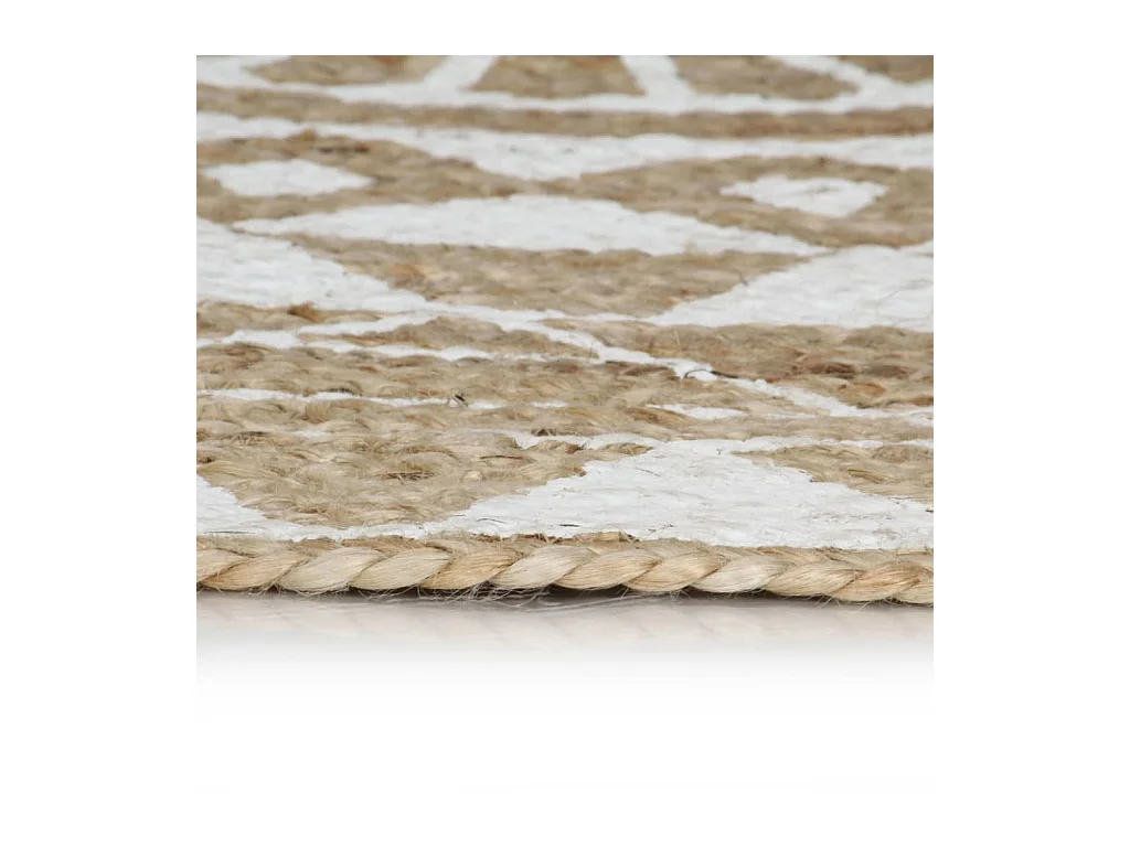 Tapis fait à la main Jute avec imprimé blanc 120 cm