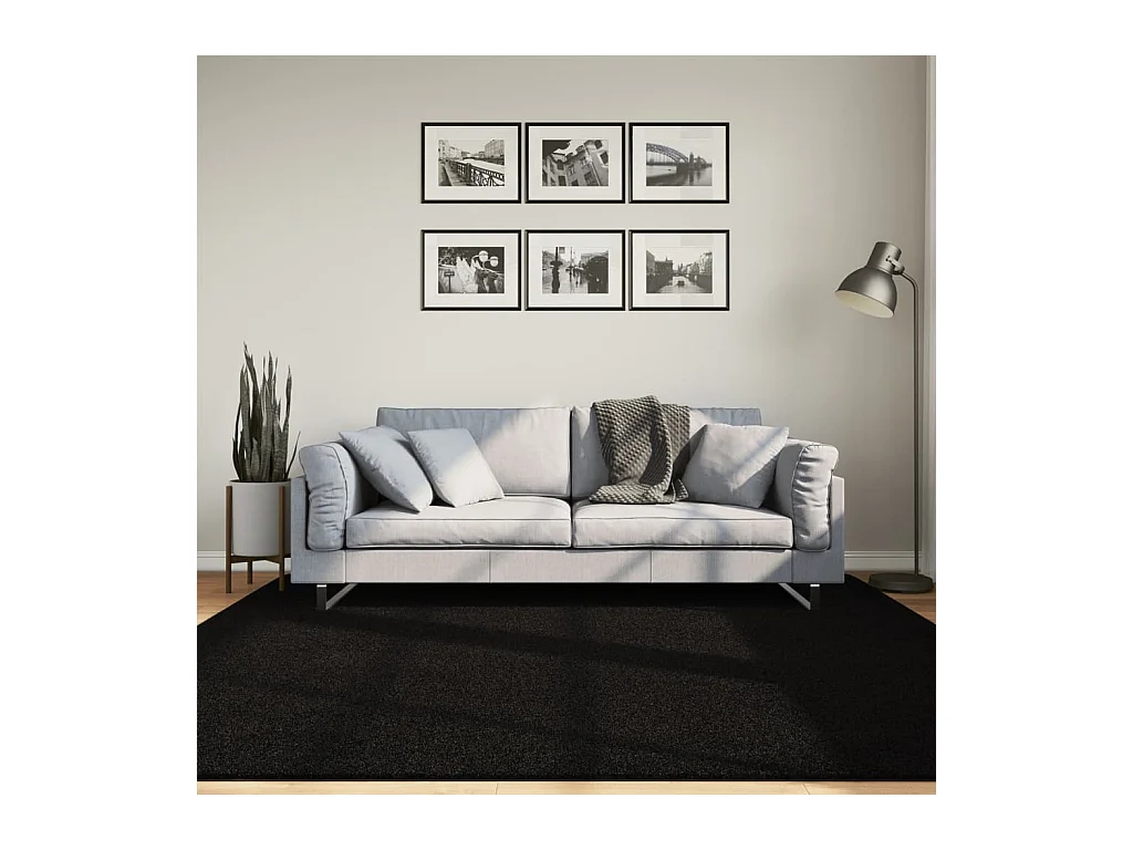 Tapis HUARTE à poils courts doux et lavable noir 200x200 cm