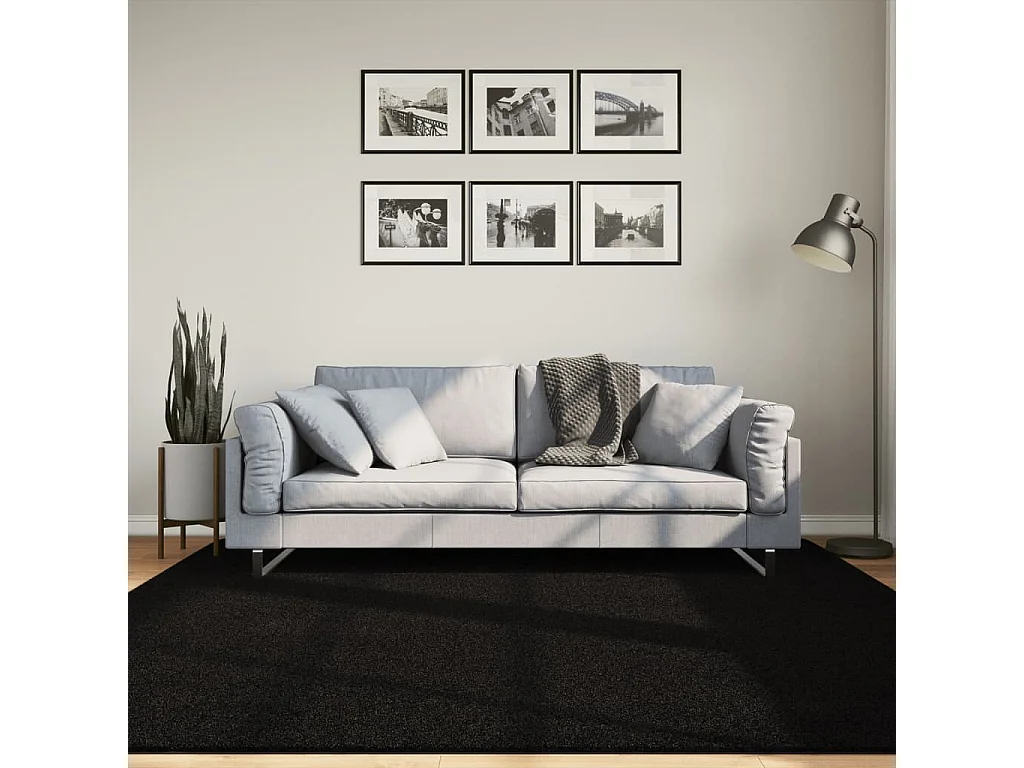 Tapis HUARTE à poils courts doux et lavable noir 200x200 cm