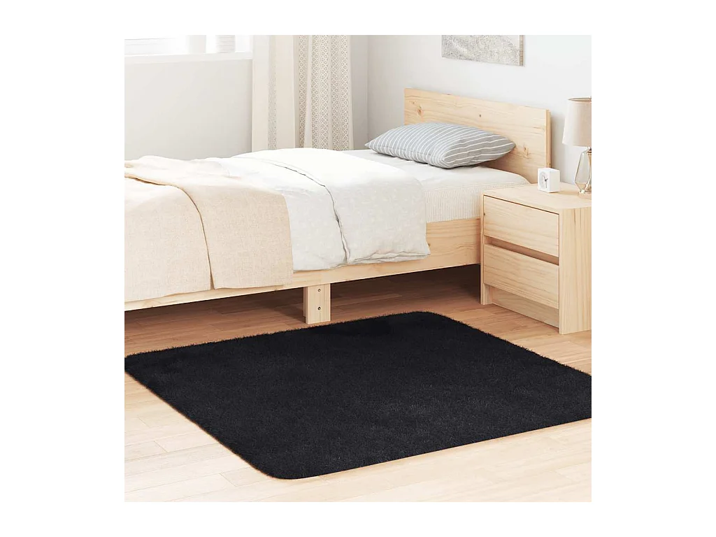 Tapis shaggy à poils longs NAVARRA noir 120x120 cm polyester