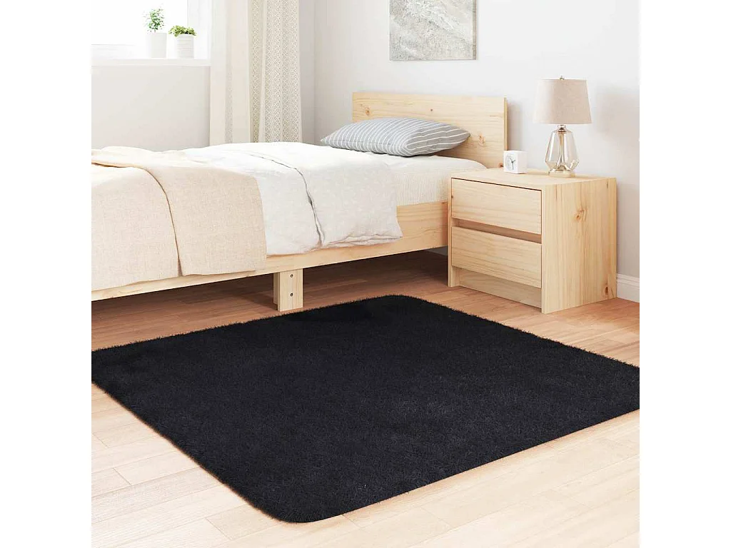 Tapis shaggy à poils longs NAVARRA noir 120x120 cm polyester
