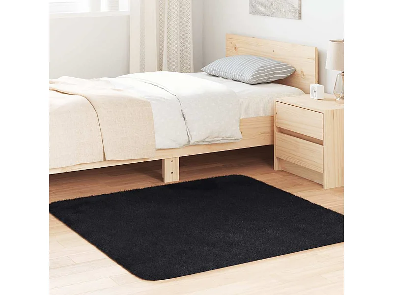 Tapis shaggy à poils longs NAVARRA noir 120x120 cm polyester