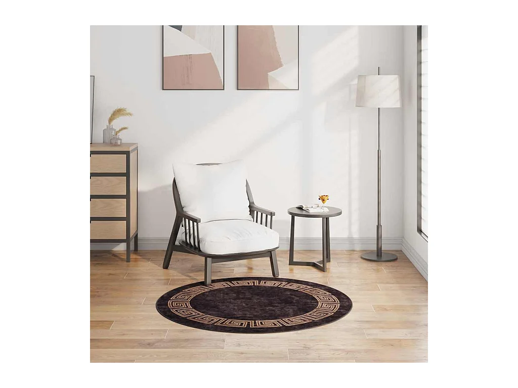 Wasbaar antislip vloerkleed φ120 cm zwart en goud