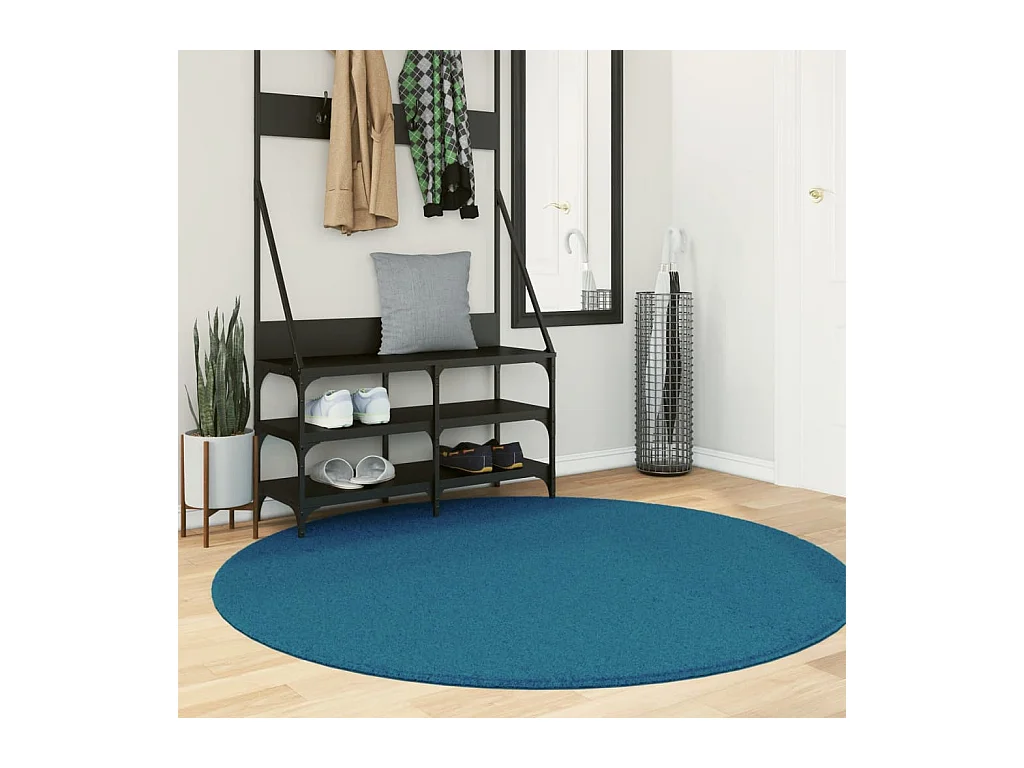 Tapis OVIEDO à poils courts turquoise Ø 160 cm