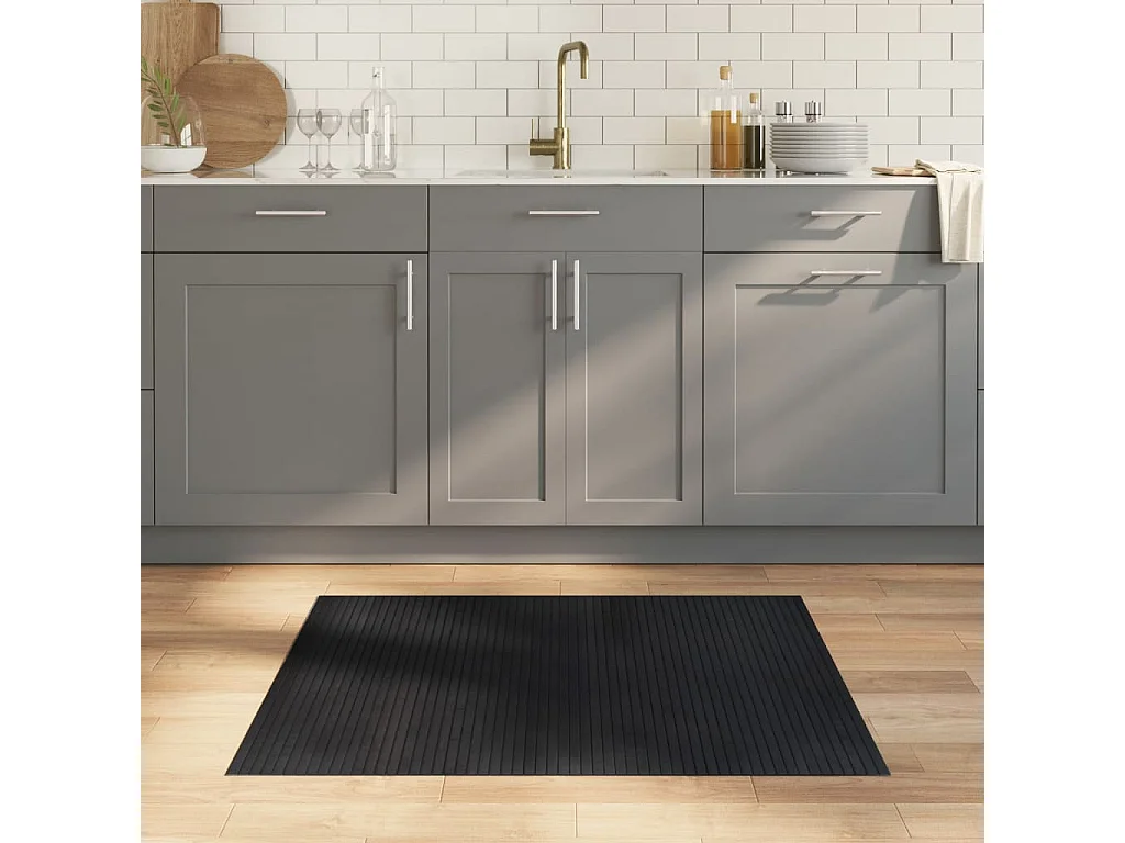 Tapis rectangulaire noir 80x100 cm bambou