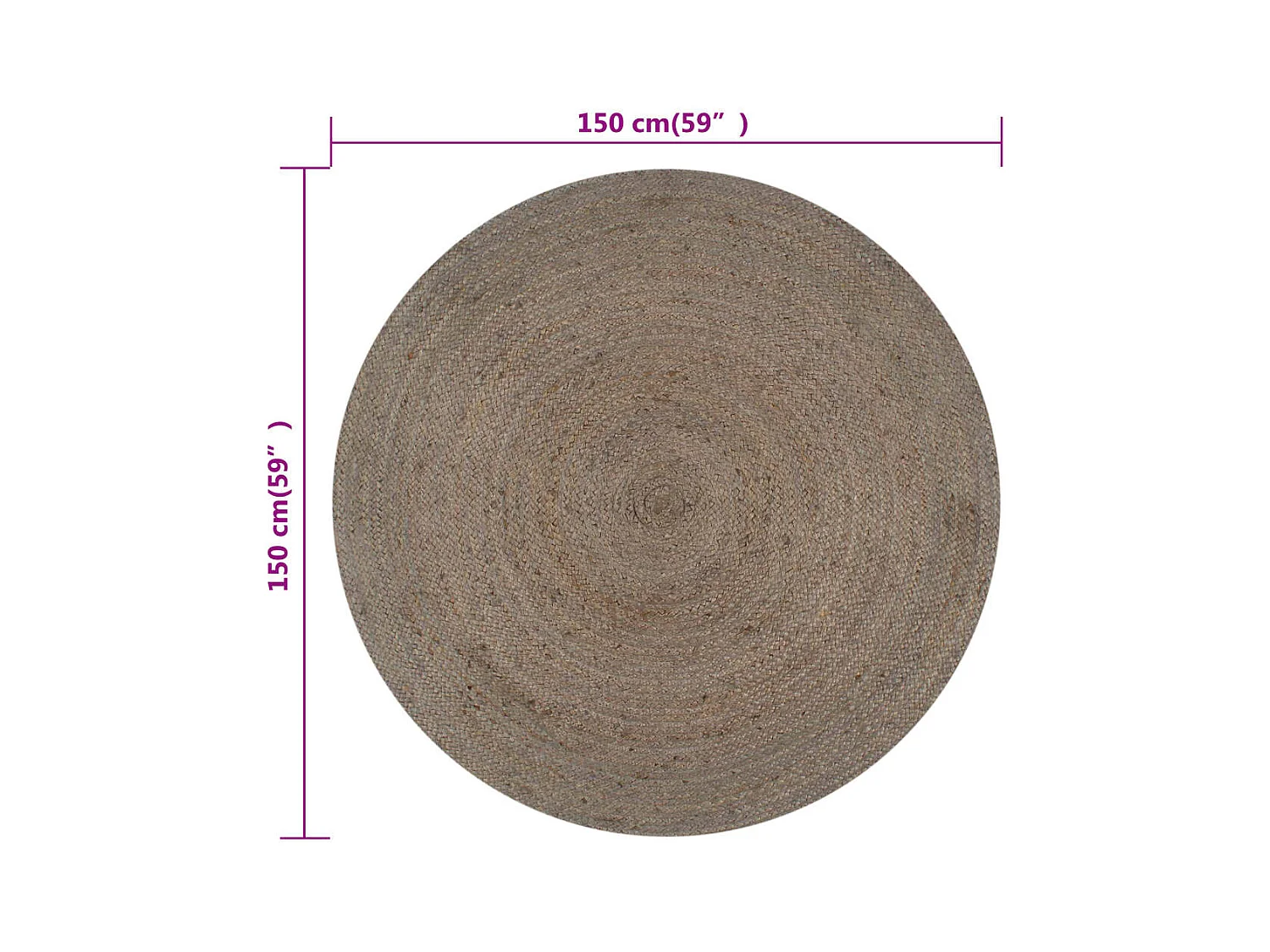 Tapis fait à la main Jute Rond 150 cm Gris