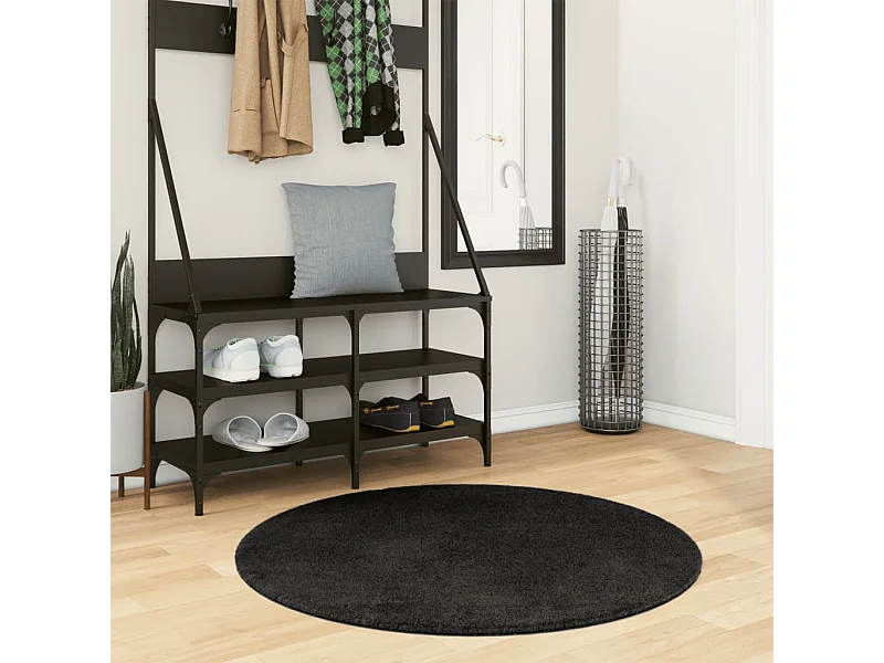Tapis HUARTE à poils courts doux et lavable noir Ø 100 cm
