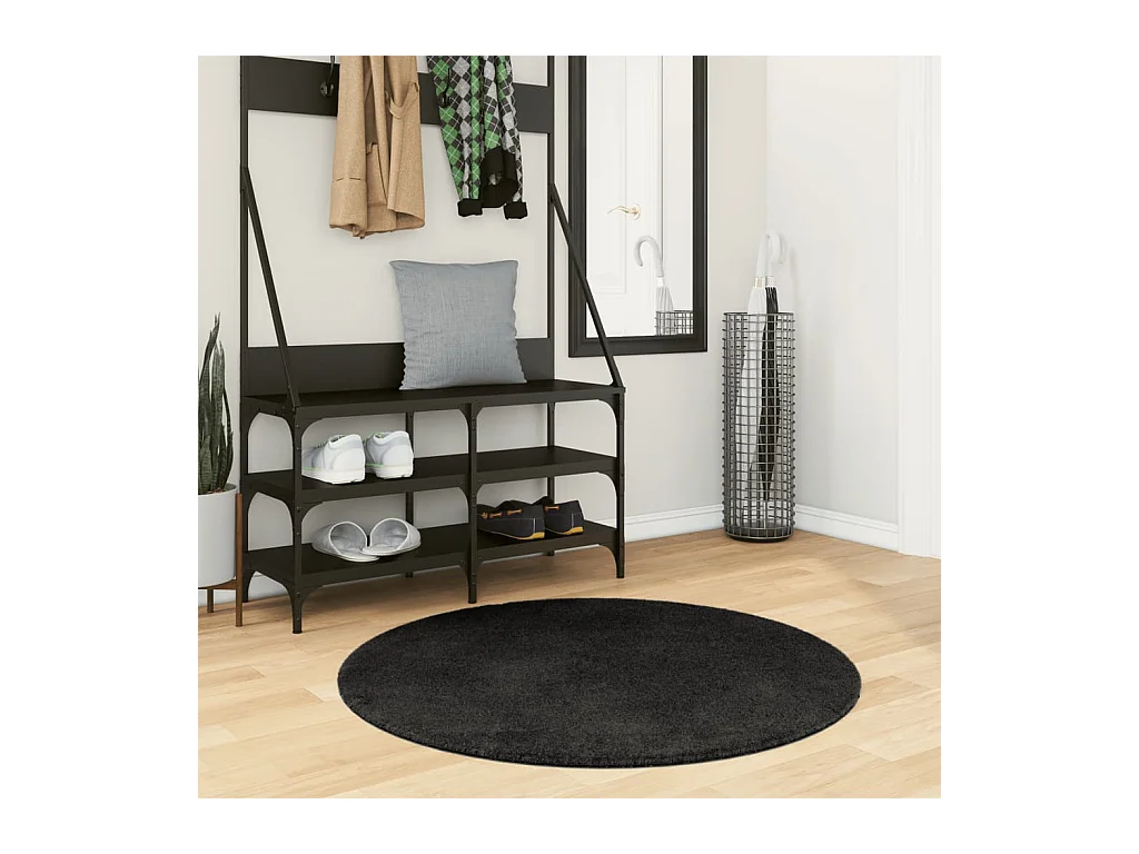 Tappeto HUARTE morbido e lavabile a pelo corto in nero Ø 100 cm