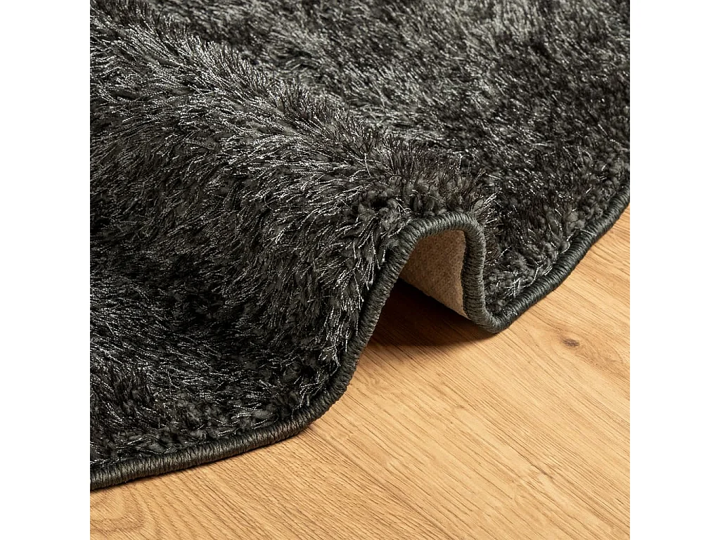 ISTAN vloerkleed met lange pool, glanzend antraciet finish, Ø 100 cm