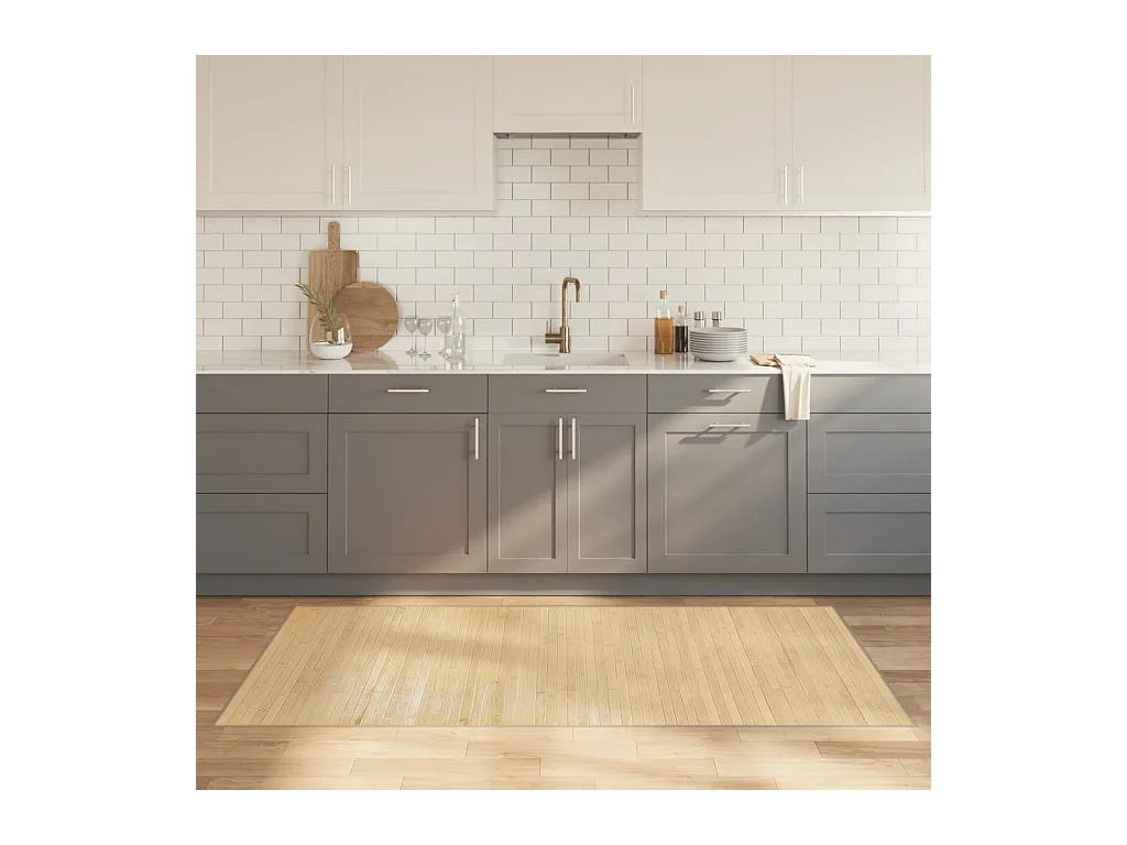 Tapis rectangulaire naturel clair 100x200 cm bambou