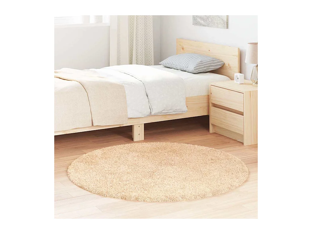 Tapis shaggy à poils longs NAVARRA beige 120x120 cm polyester