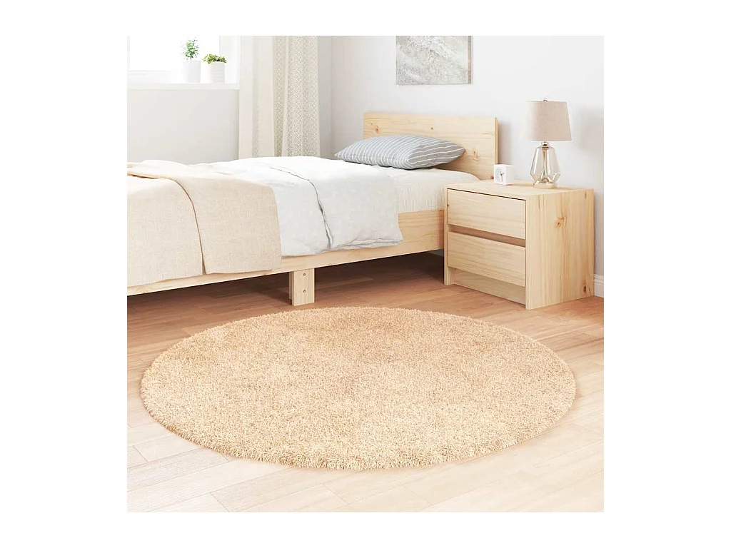 Tapis shaggy à poils longs NAVARRA beige 120x120 cm polyester