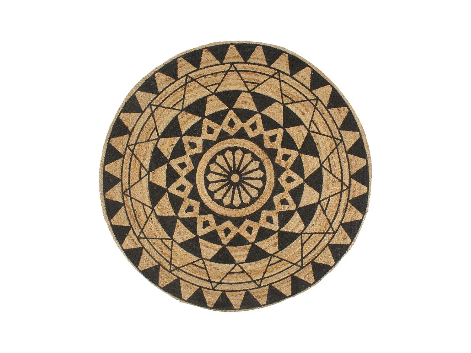 Handgemaakt jute vloerkleed met zwarte print 150 cm