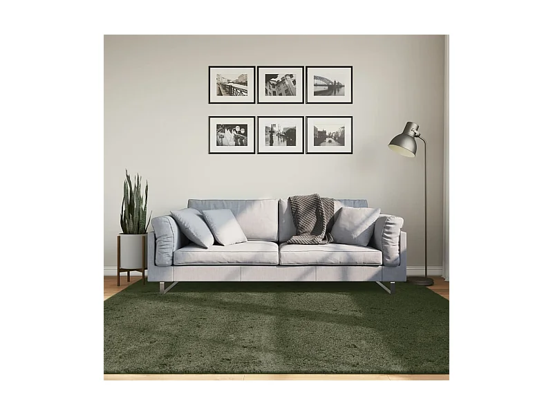 Tapis HUARTE à poils courts doux lavable vert forêt 200x200 cm