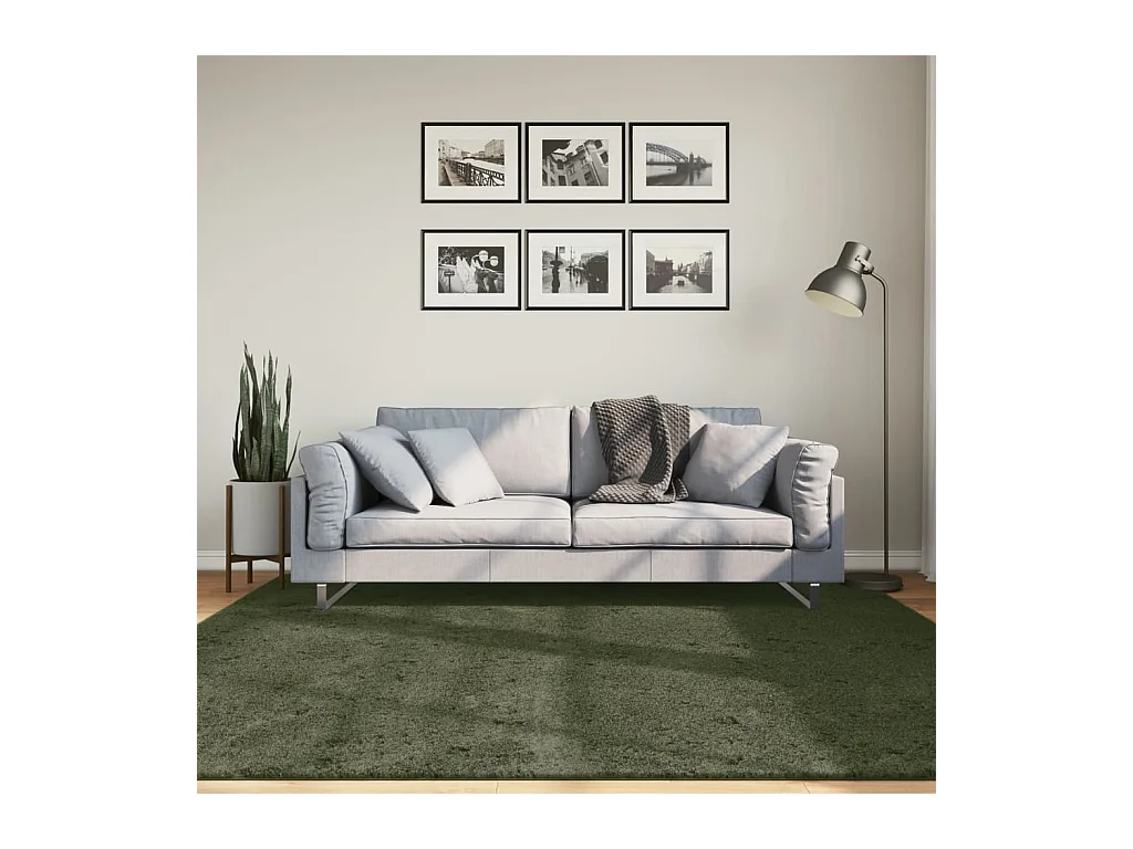Tapis HUARTE à poils courts doux lavable vert forêt 200x200 cm