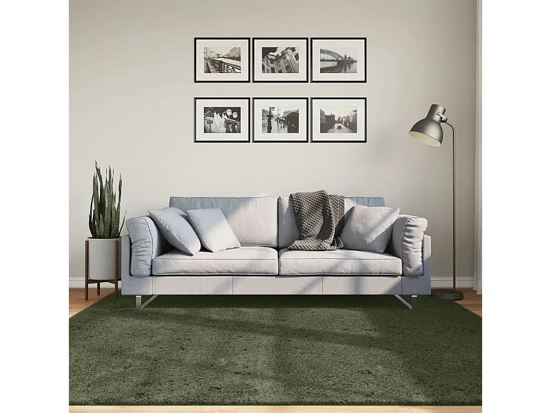 Tapis HUARTE à poils courts doux lavable vert forêt 200x200 cm