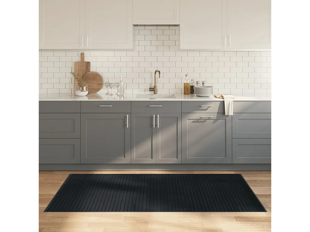 Alfombra rectangular gris 100x200 cm bambú