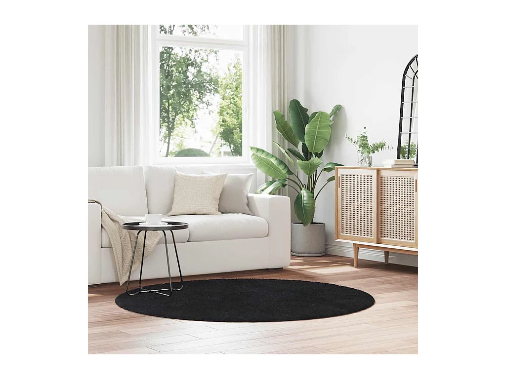 Tapis shaggy à poils longs NAVARRA noir 160x160 cm polyester