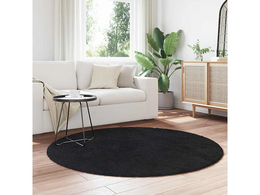 Tapis shaggy à poils longs NAVARRA noir 160x160 cm polyester