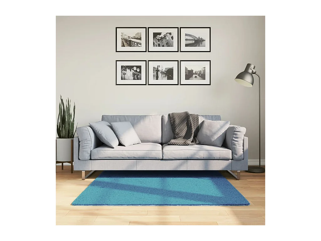 Tapis OVIEDO à poils courts turquoise 120x120 cm