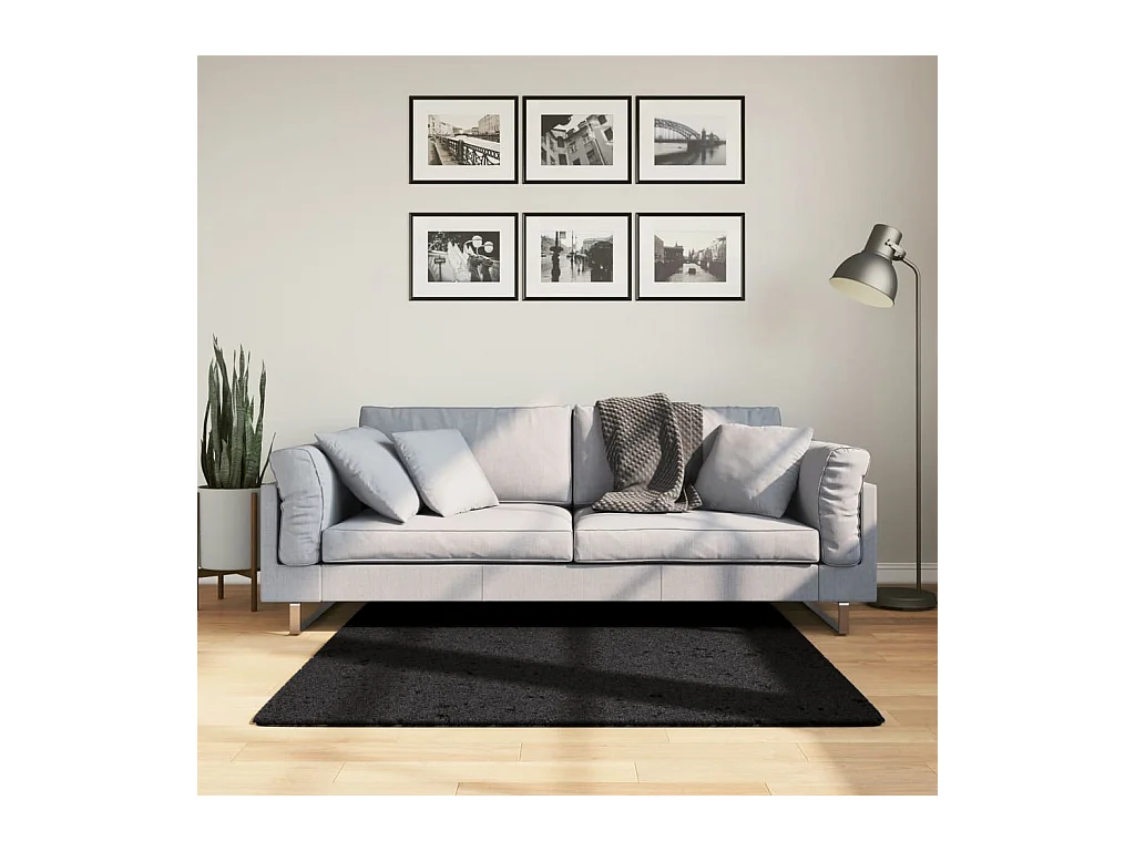 Tapis OVIEDO à poils courts noir 120x120 cm