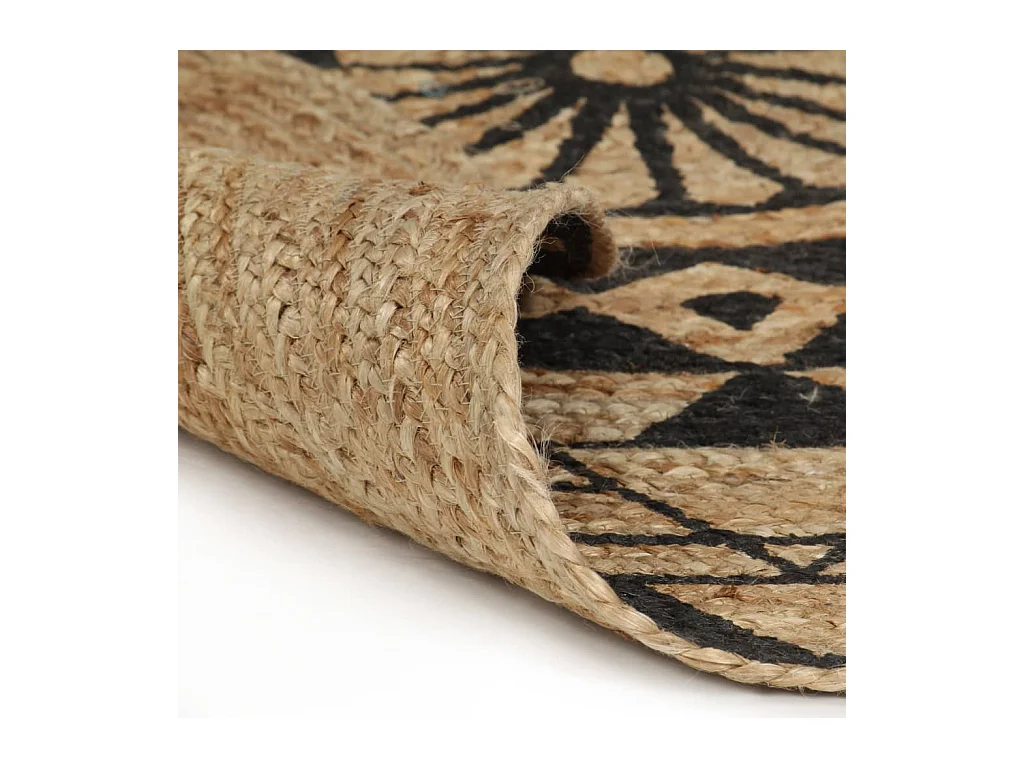 Handgemaakt jute vloerkleed met zwarte print 120 cm