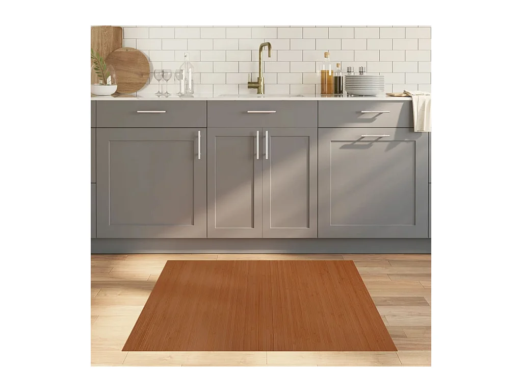 Tapis rectangulaire marron 100x100 cm bambou