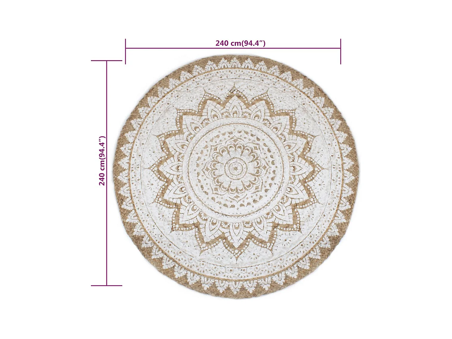 Bedrukte gevlochten jute vloermat 240 cm rond