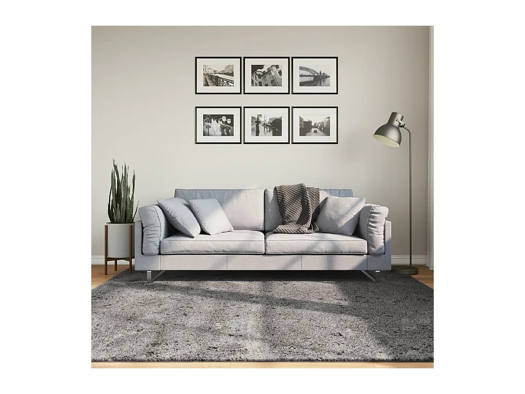 Tapis HUARTE à poils courts doux lavable anthracite 200x200 cm