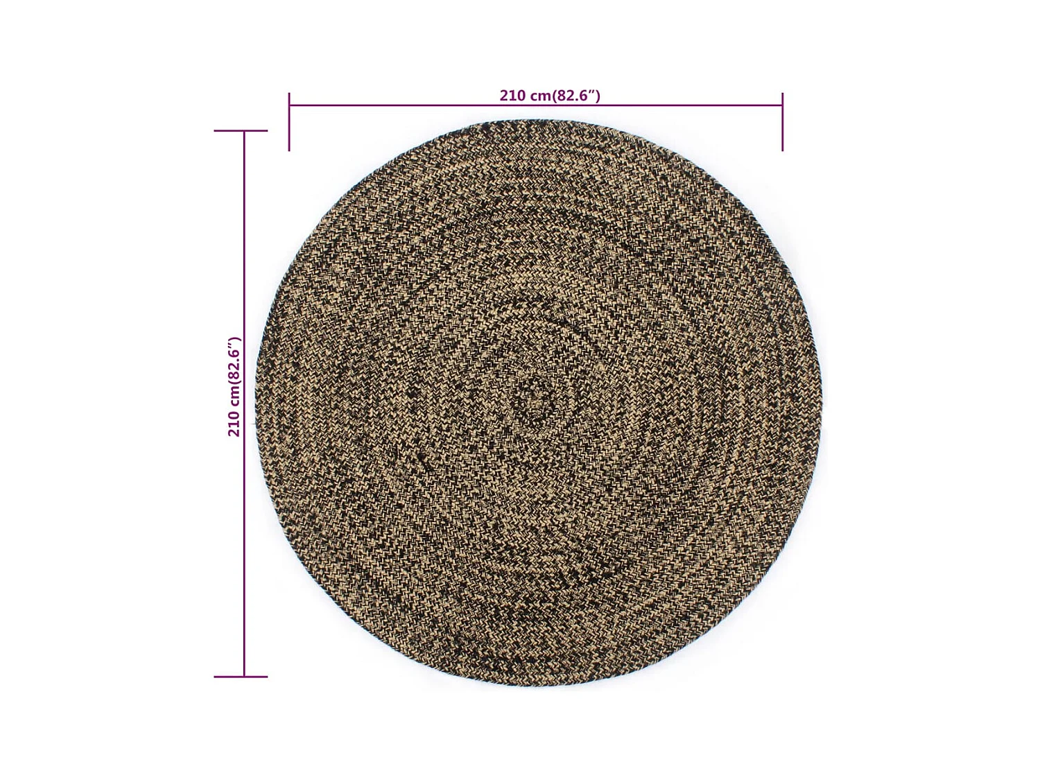 Handgemaakt jute tapijt zwart en bruin 210 cm