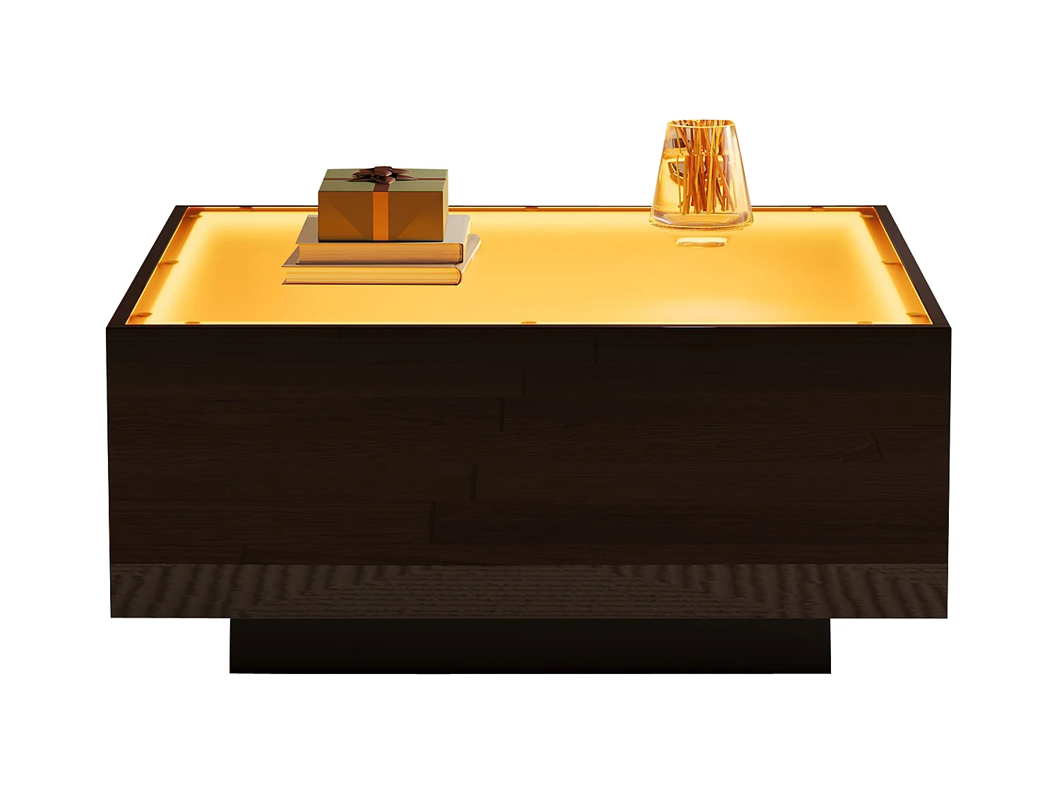 Vierkante salontafel met LED, gehard glas, modern design, MDF, zwart (70x70x36 cm)