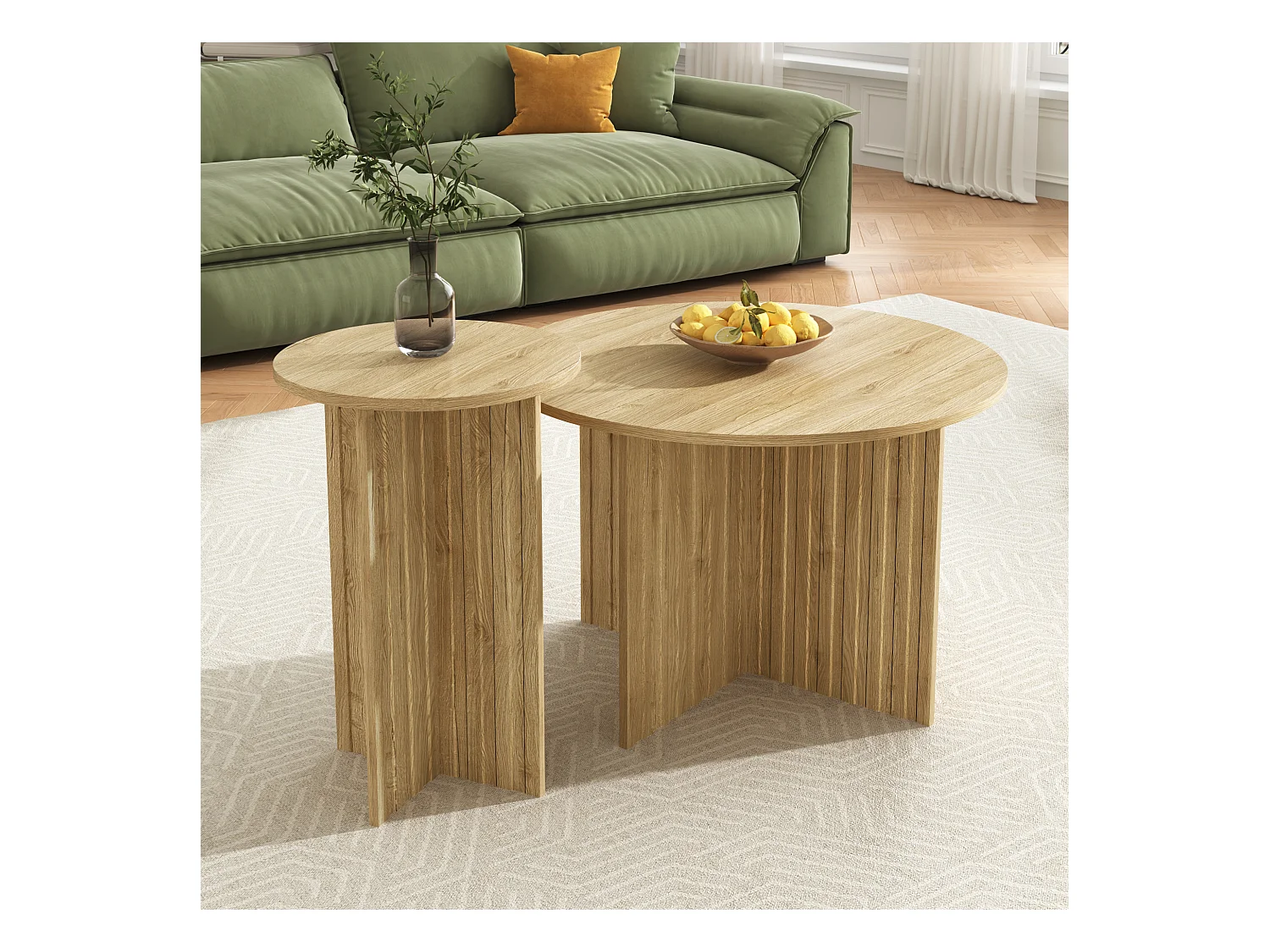 2-delige moderne houten tafelset - stevige constructie - MDF + spaanplaat - licht natuurlijk