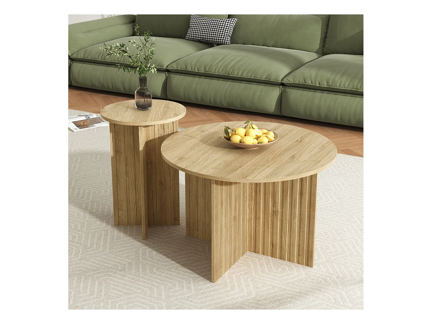 Ensemble de tables modernes en bois 2 pièces - construction robuste - MDF + aggloméré - naturel clair