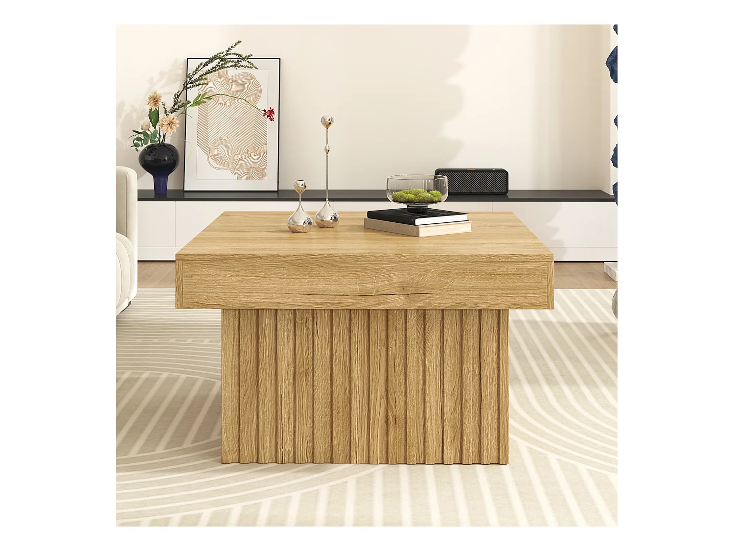 Table basse élégante en bois - 79 x 79 x 46 cm - design moderne - MDF + aggloméré - naturel