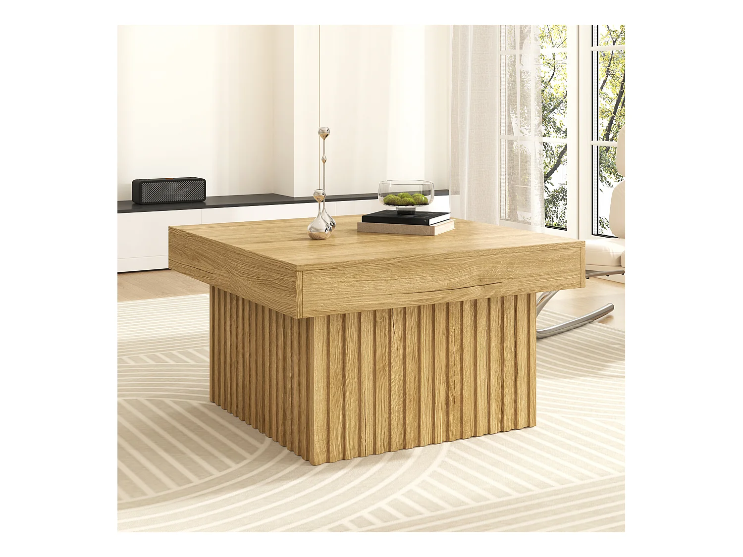 Elegante houten salontafel - 79 x 79 x 46 cm - modern design - MDF + spaanplaat - naturel