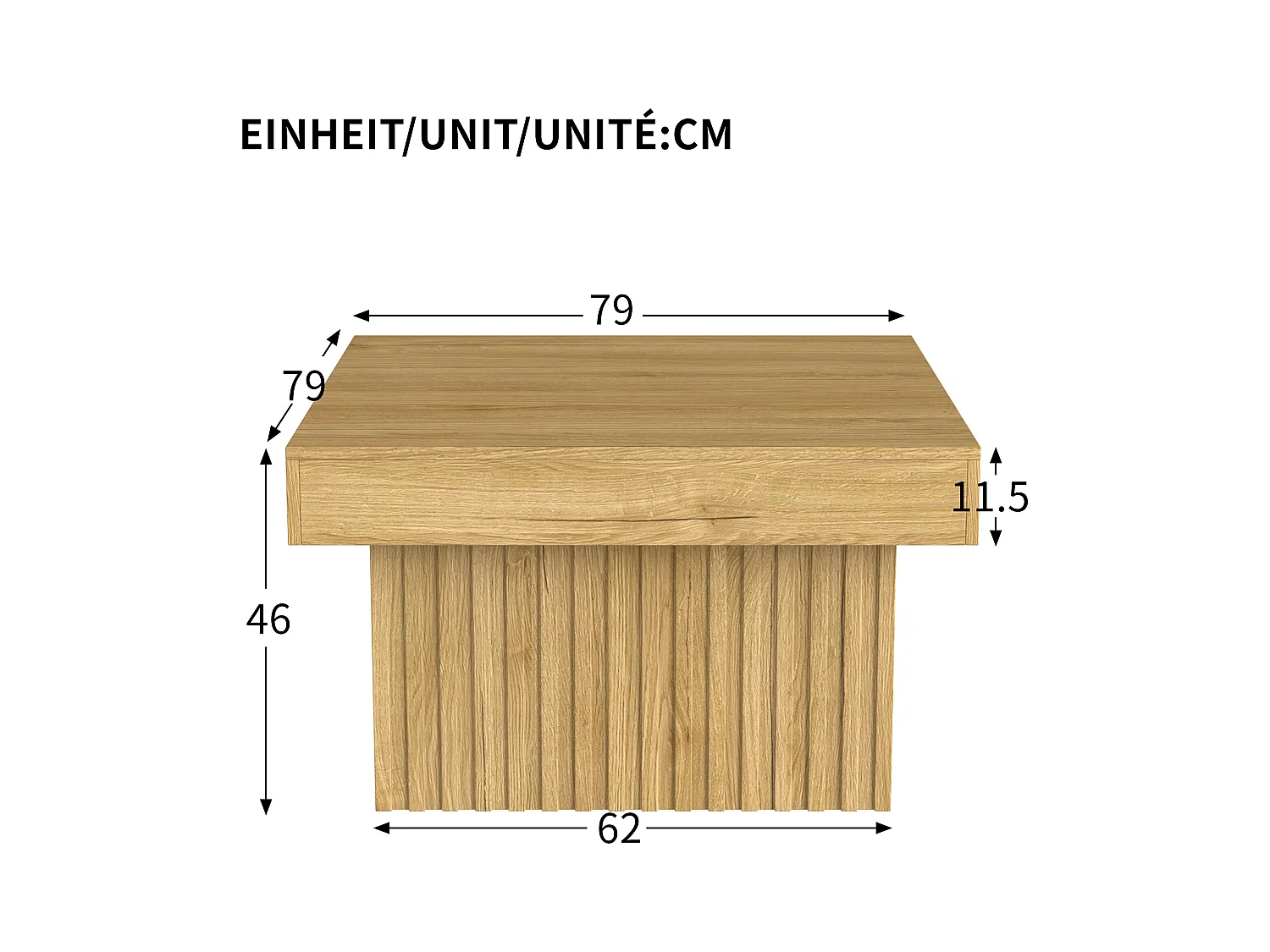 Elegante houten salontafel - 79 x 79 x 46 cm - modern design - MDF + spaanplaat - naturel