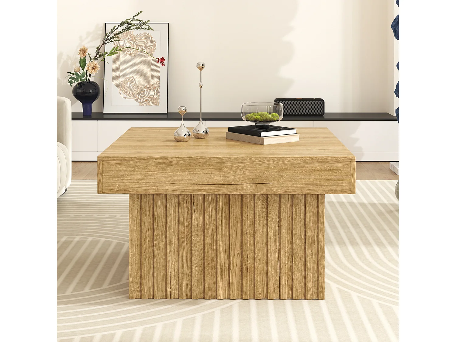 Table basse élégante en bois - 79 x 79 x 46 cm - design moderne - MDF + aggloméré - naturel