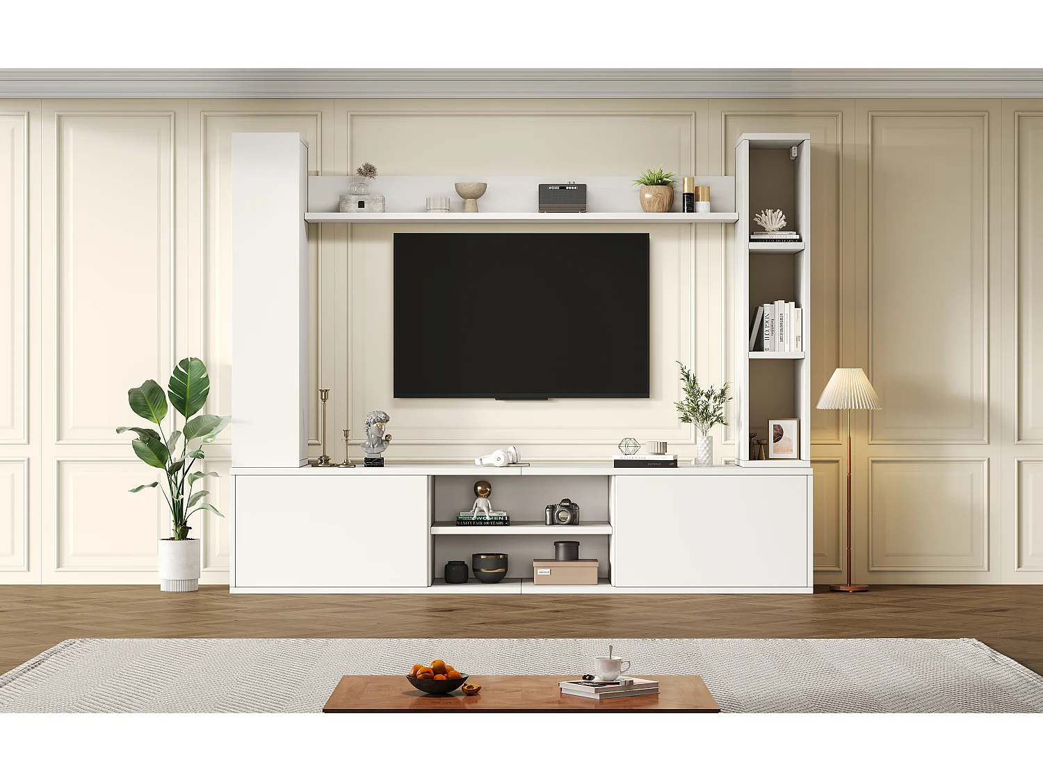 TV-Wandschrank-Set - 180 x 35 x 123,5 cm - mit Standregal und 2 Wandregalen - Spanplatte - Weiß