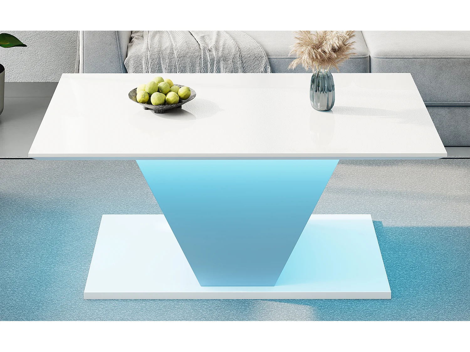 Tavolino da caffè lucido - 100 x 50 x 46 cm - con LED - a forma di V - truciolato - bianco